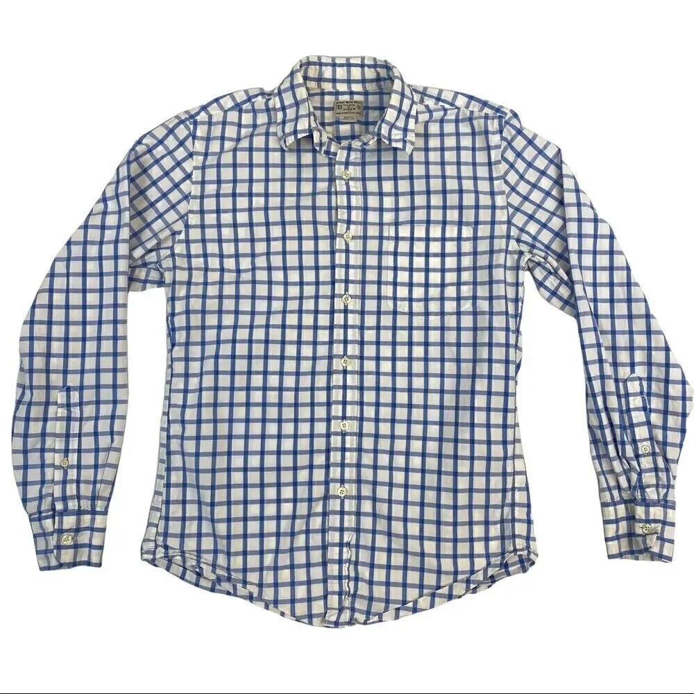 J.Crew Button Down Woven Shirt Men's Small Long Sleeve Blue White Check 34637